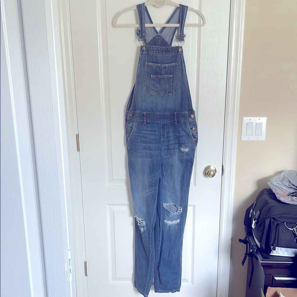 American Rag Blue Denim Distressed Straight leg Overalls